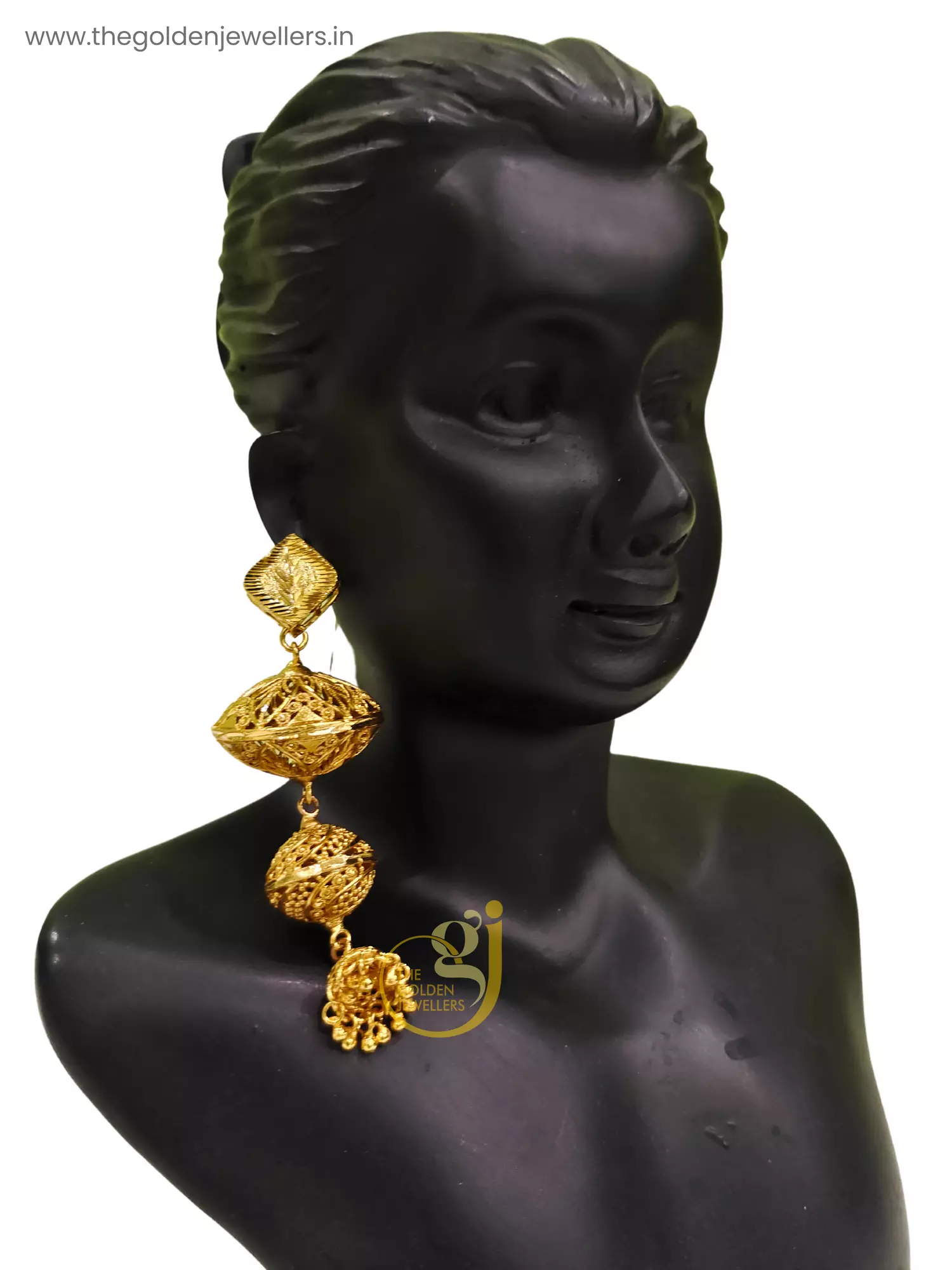 Oval Shape Motif Gold Plated Long Jhumka - Kouri Jewels's Trending Pujo Collection