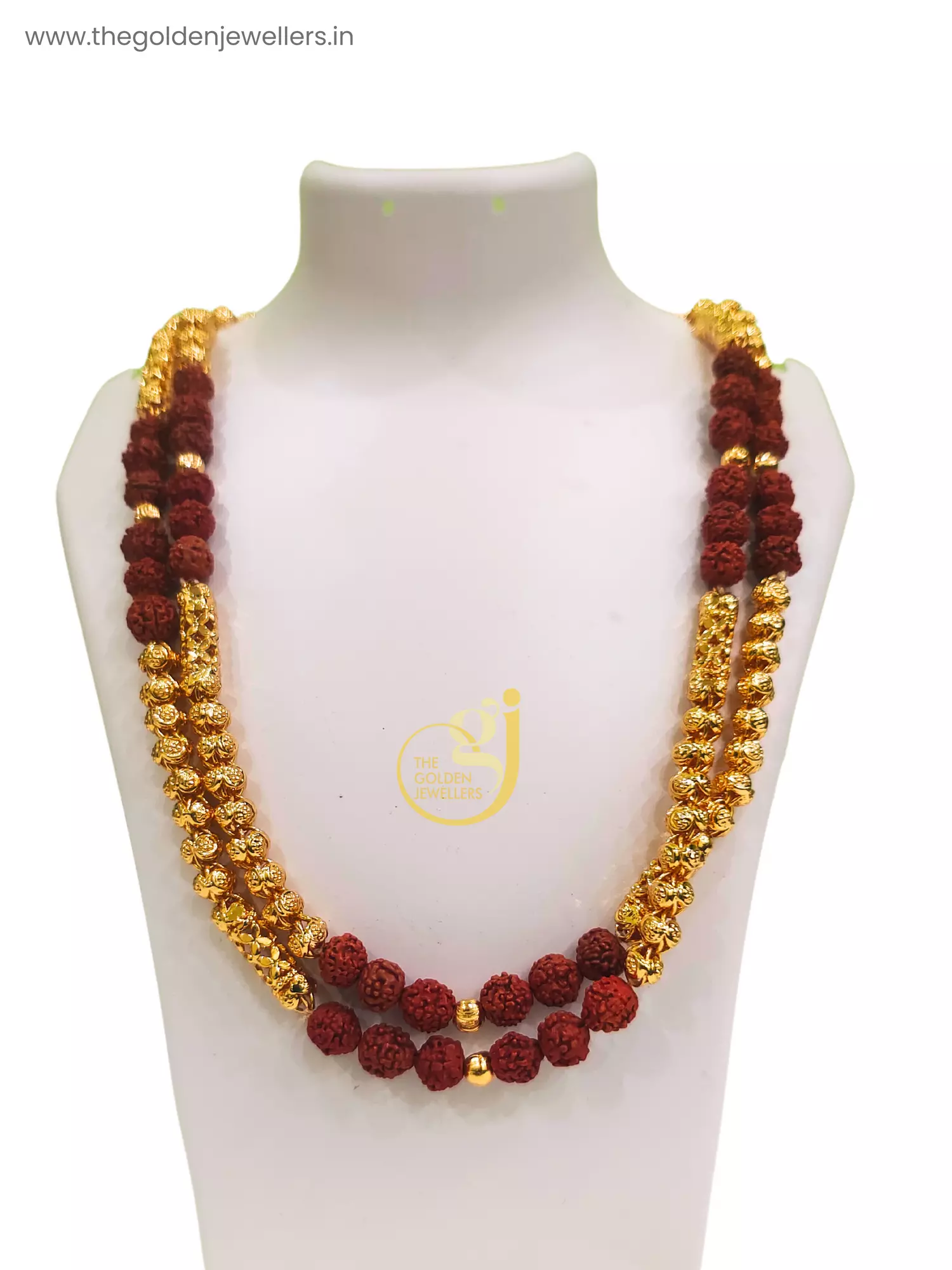 Gold Plated Motor Chain With Rudraksh - Design 4 - Kouri Jewels's Trending Pujo Collection