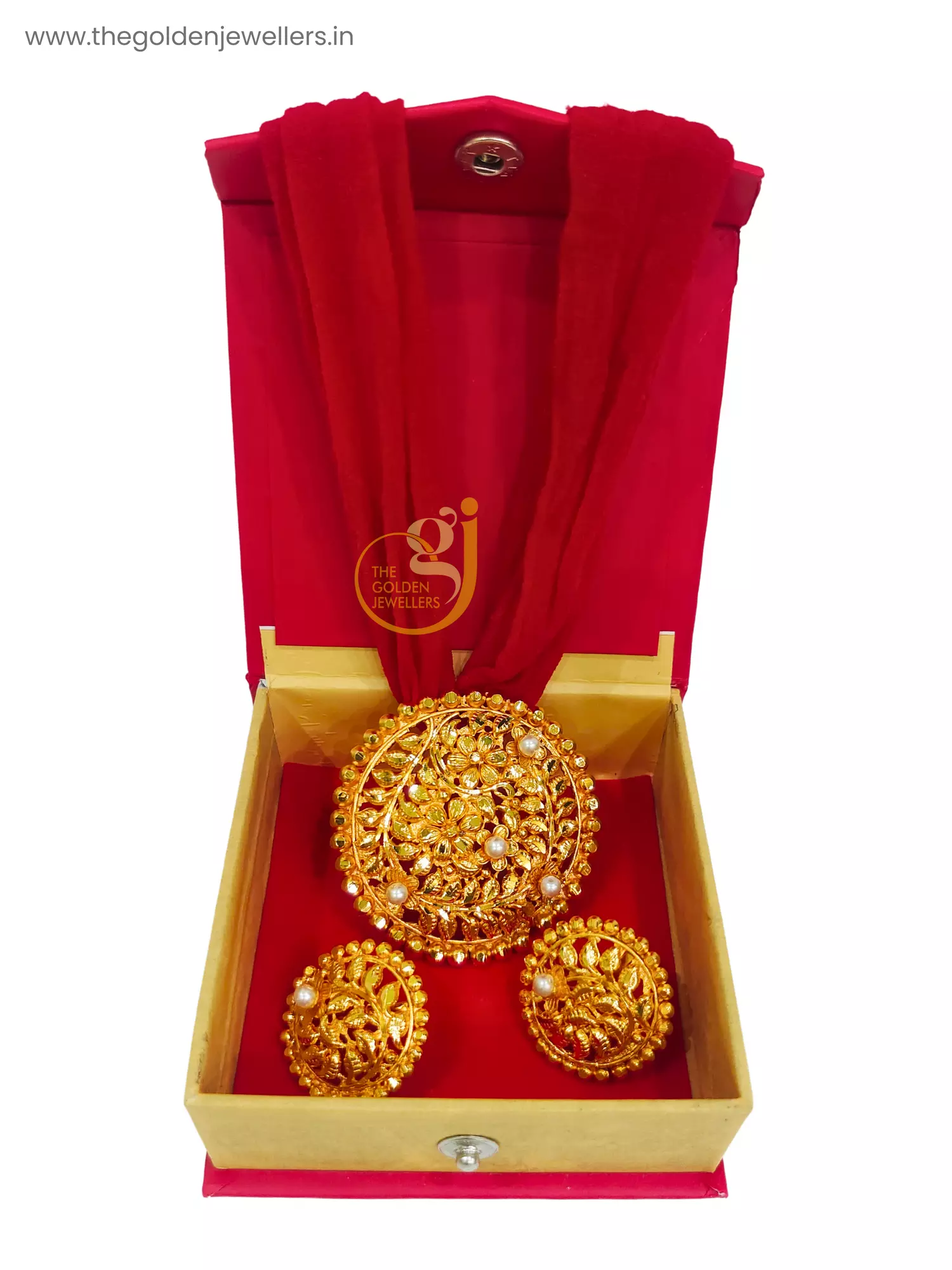 Red Tussle Gold Plated Pendant And Earrings Set 