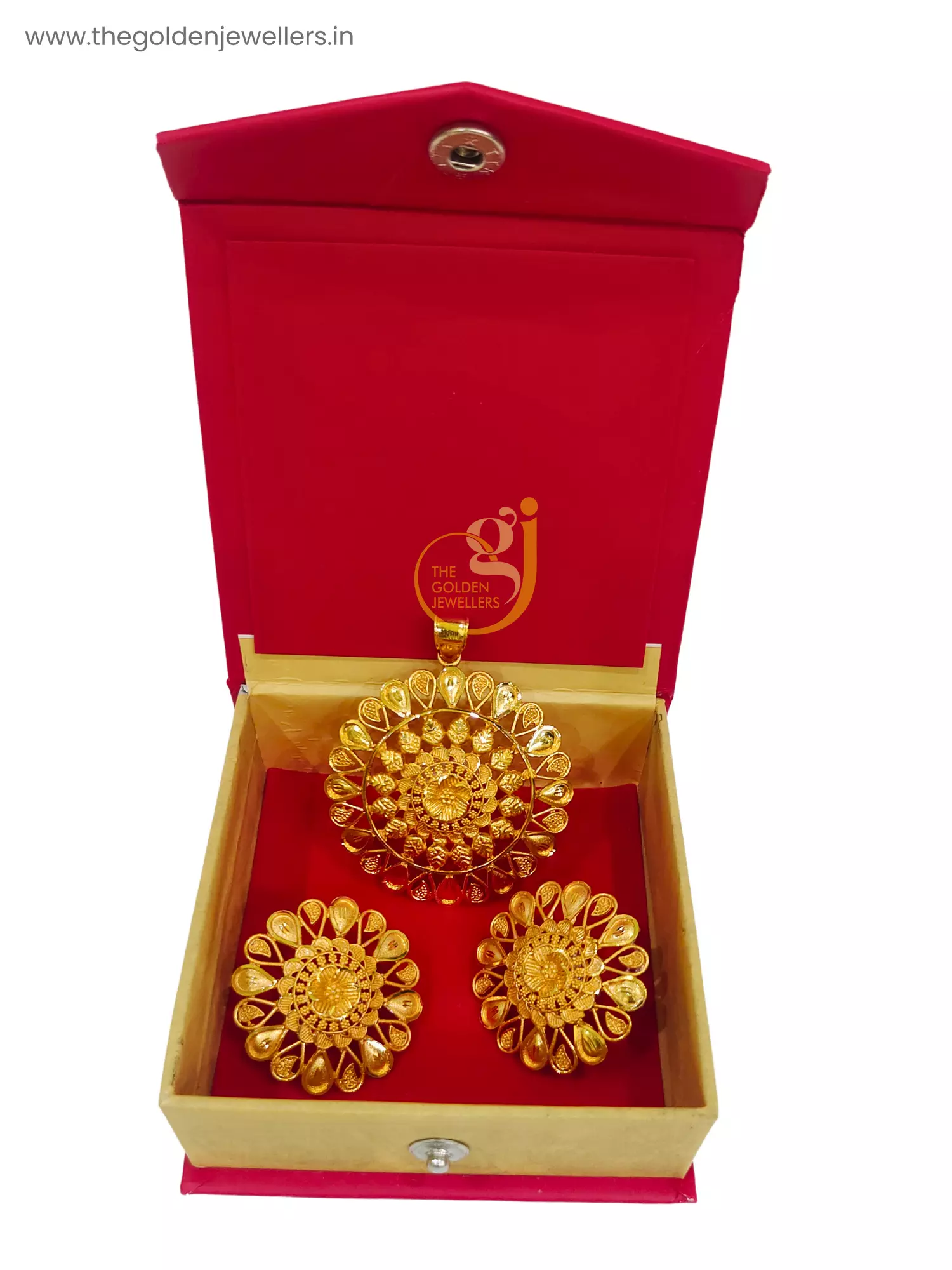 Gold Plated Pendant And Earrings Set - Design 1 - Kouri Jewels's Trending Pujo Collection