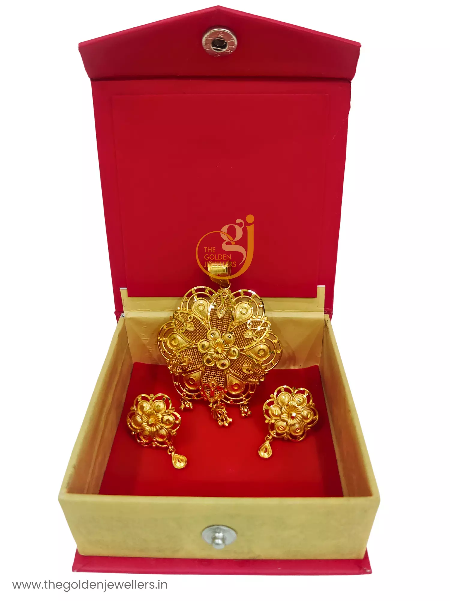 Gold Plated Pendant And Earrings Set - Design 3 - Kouri Jewels's Trending Pujo Collection