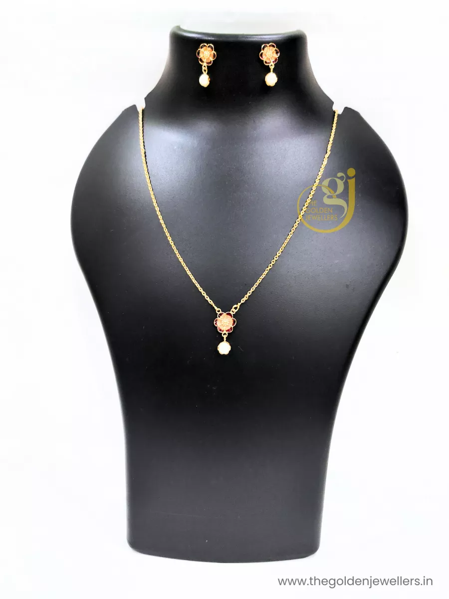 Simple Pendant Necklace Meenakari Floral Set Design 6 - Kouri Jewels's Trending Pujo Collection