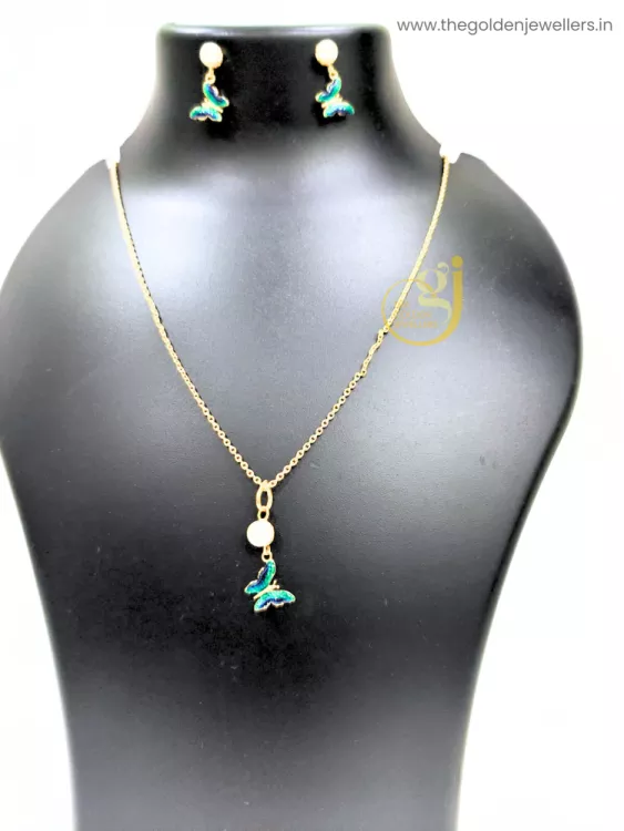 Simple Pendant Necklace Meenakari Butterfly Set Design 6