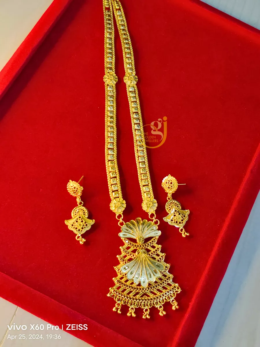 Bloom - Gold Plated Long Sitahar With Matching Earring - Kouri Jewels's Trending Pujo Collection